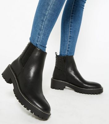 Image of Black Padded Chevron Back Chelsea Boots New Look Vegan