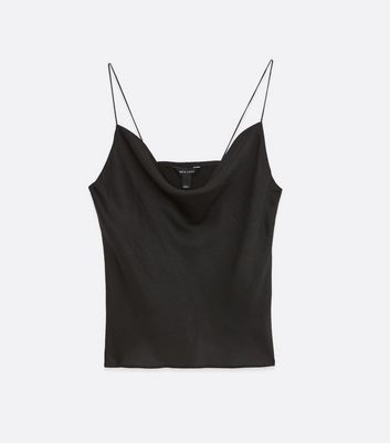 Black Satin Cowl Neck Cami New Look