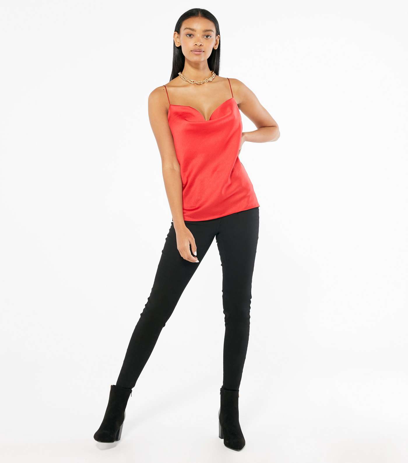 Red Satin Cowl Neck Cami Image 2