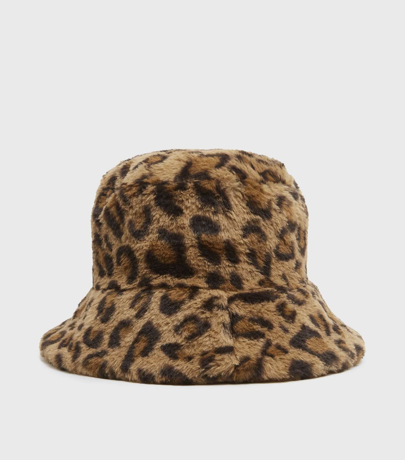 Brown Leopard Faux Fur Bucket Hat