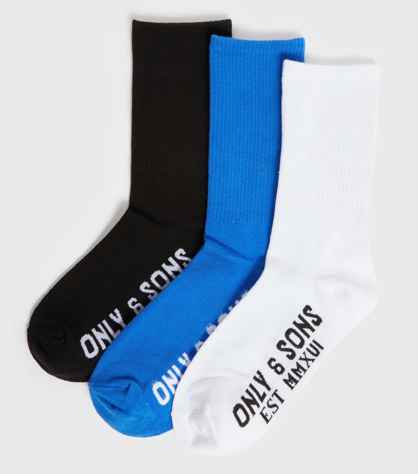 Only & Sons 3 Pack Black Blue and White Socks
