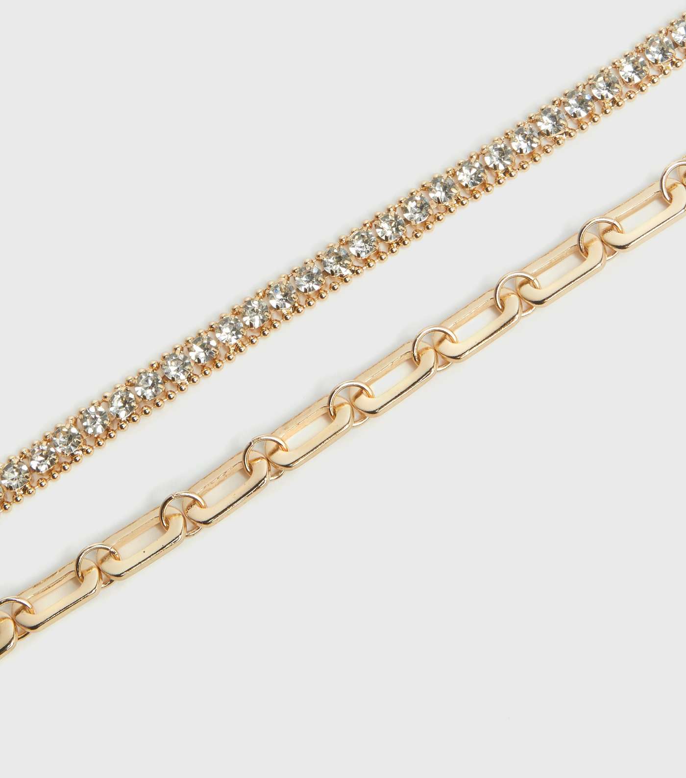 2 Pack Gold Diamanté and Chain Bracelets 