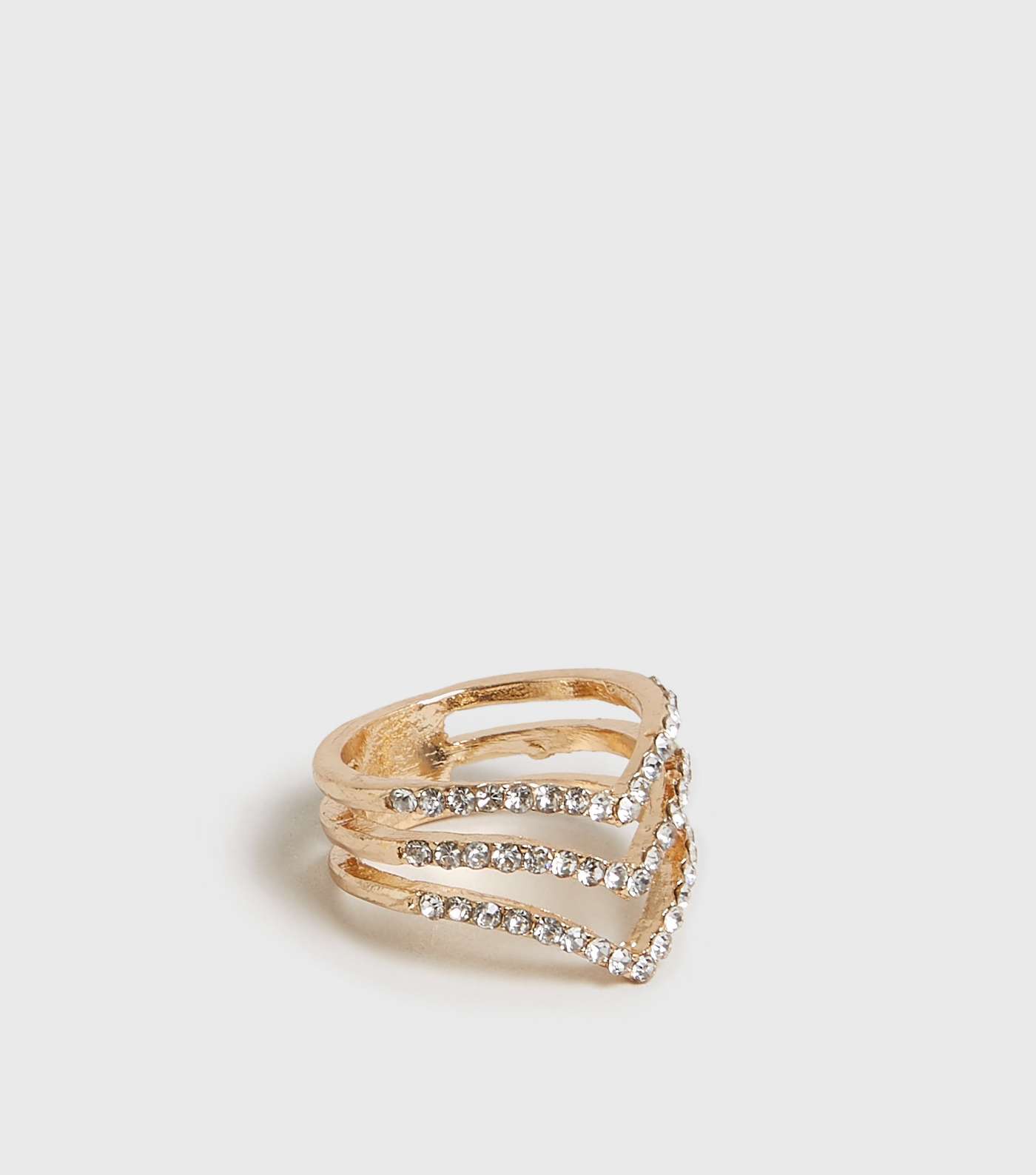 Gold Diamanté Triple Wishbone Ring