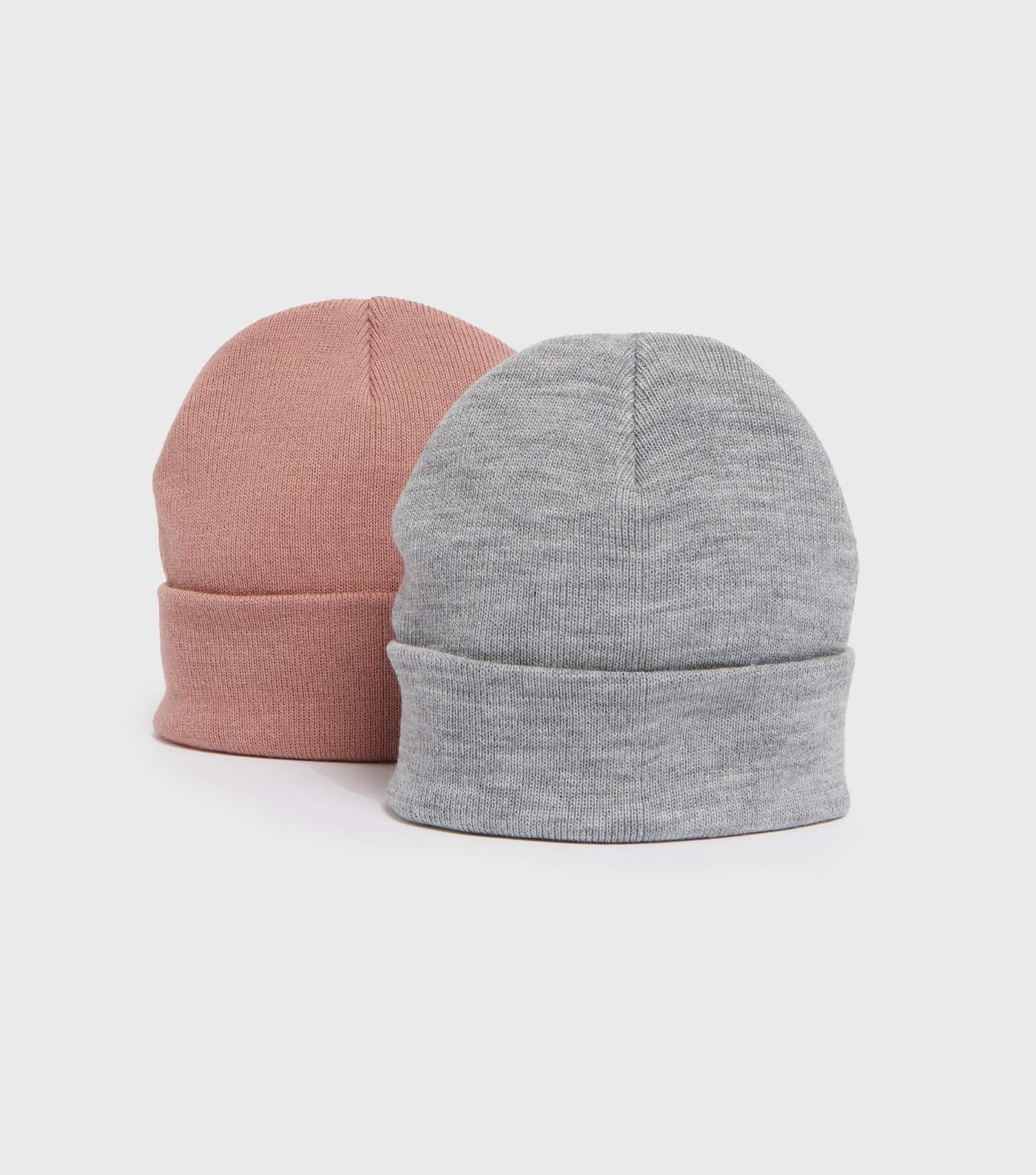 2 Pack Pink and Grey Knit Beanies