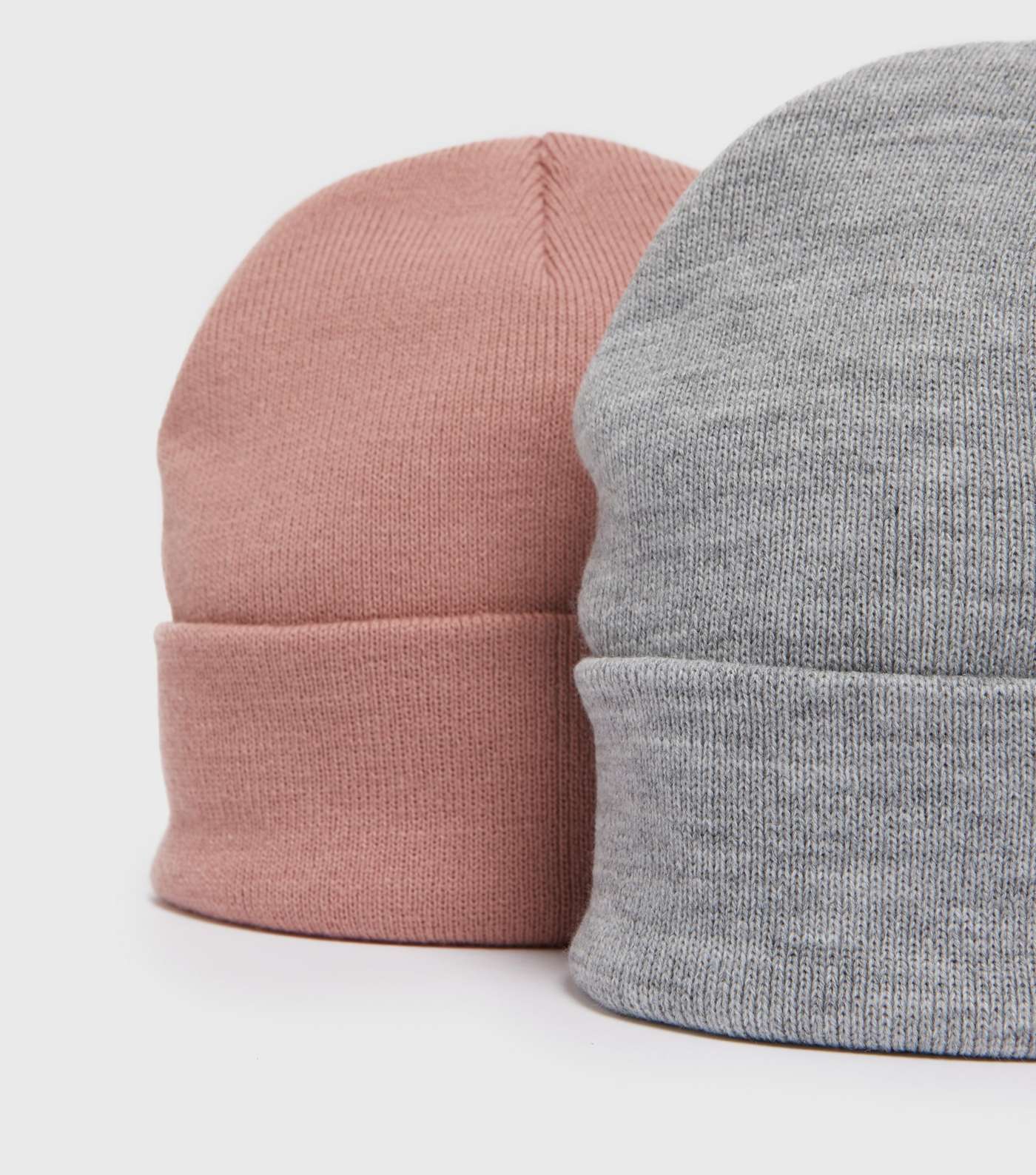 2 Pack Pink and Grey Knit Beanies Image 3