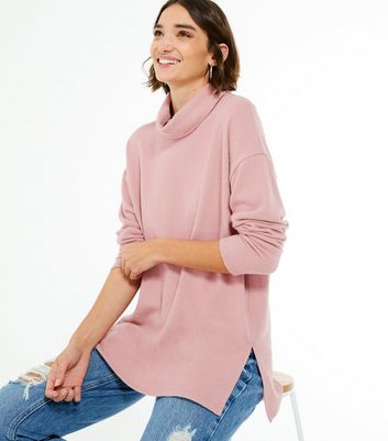 Mid Pink Fine Knit Long Roll Neck Jumper | New Look