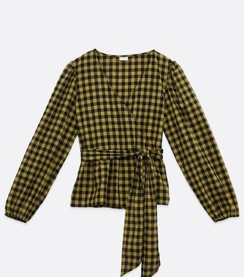 Image of JDY Black Check Long Sleeve Wrap Top New Look
