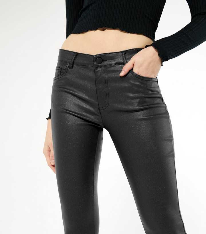 flaskehals Indflydelse universitetsområde JDY Black Leather-Look Glitter Skinny Jeans | New Look