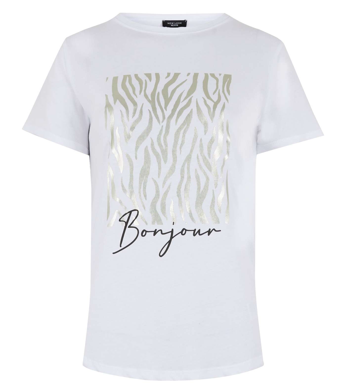 Petite White Bonjour Zebra Slogan T-Shirt Image 5