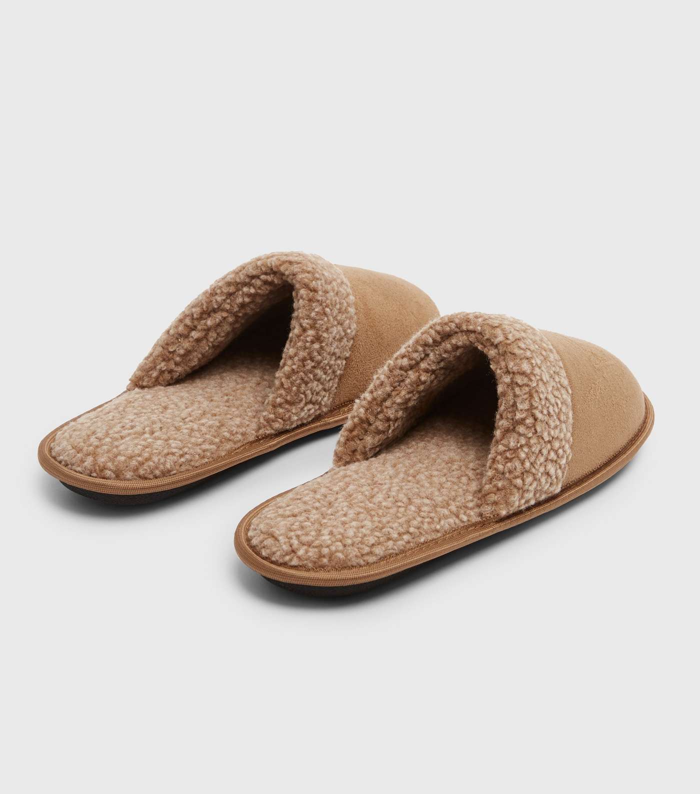 Tan Borg Lined Mule Slippers Image 4