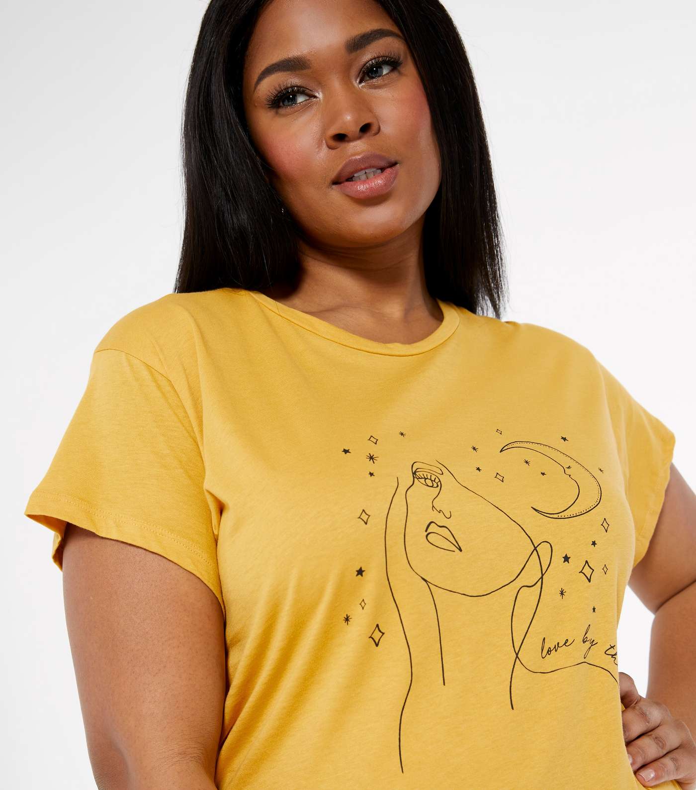 Curves Mustard Mystic Face Print T-Shirt Image 4