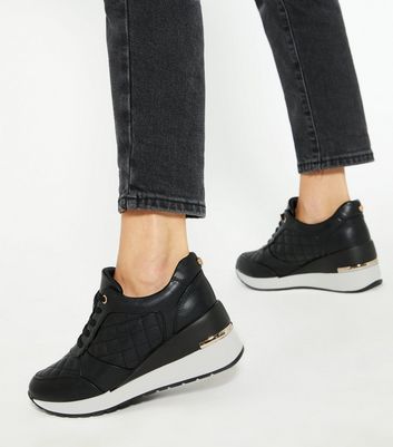 Black Leather-Look Quilted Wedge 