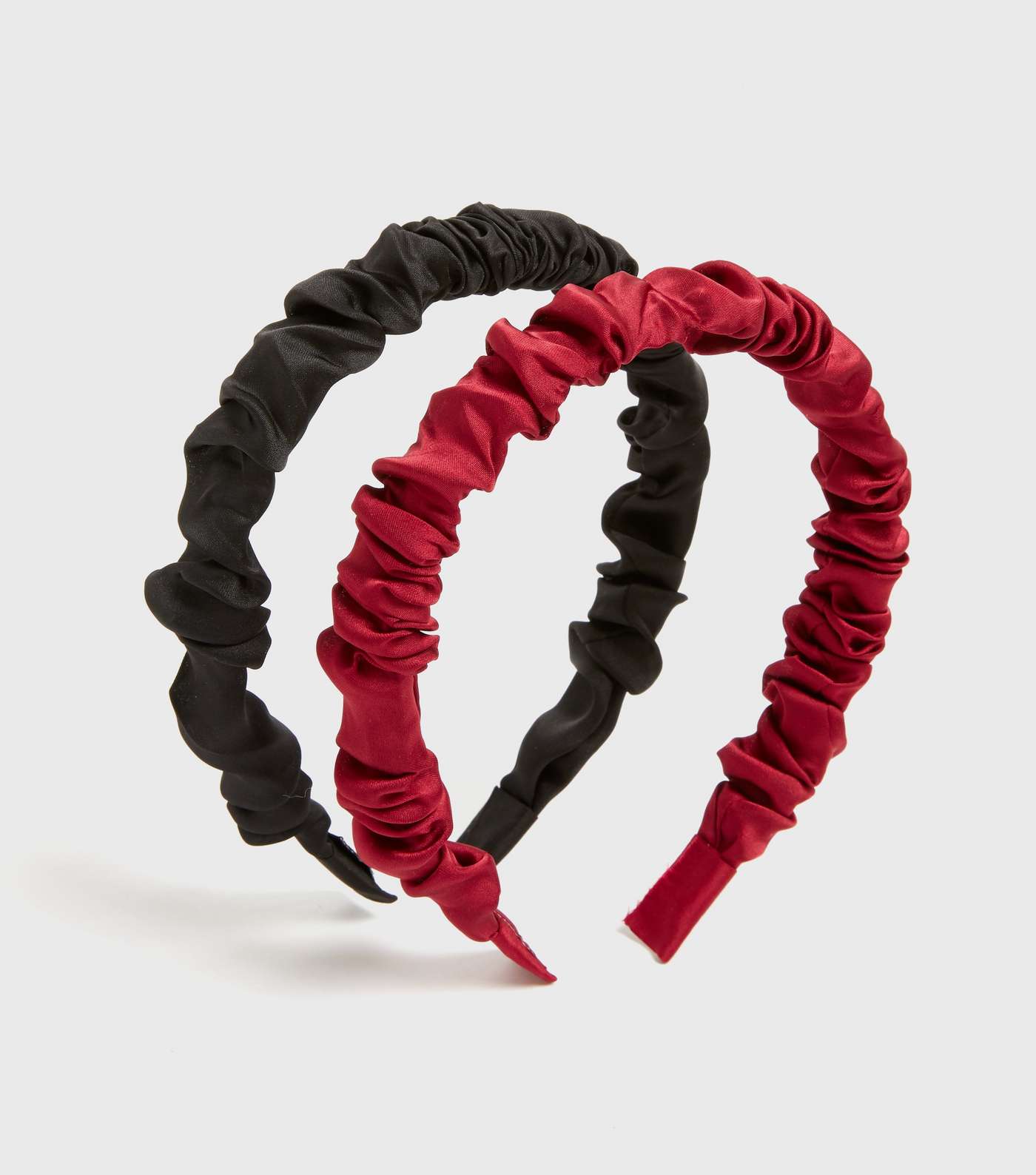 2 Pack Black and Red Satin Ruched Headbands