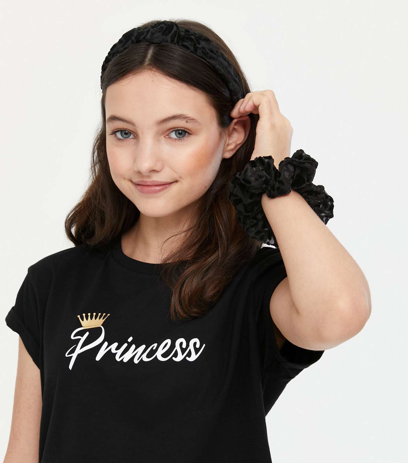 Girls Black Velvet Leopard Headband and Scrunchie Set  Image 2