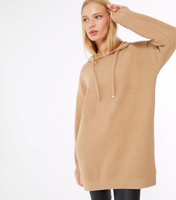 Camel Fine Knit Long Hoodie | New Look