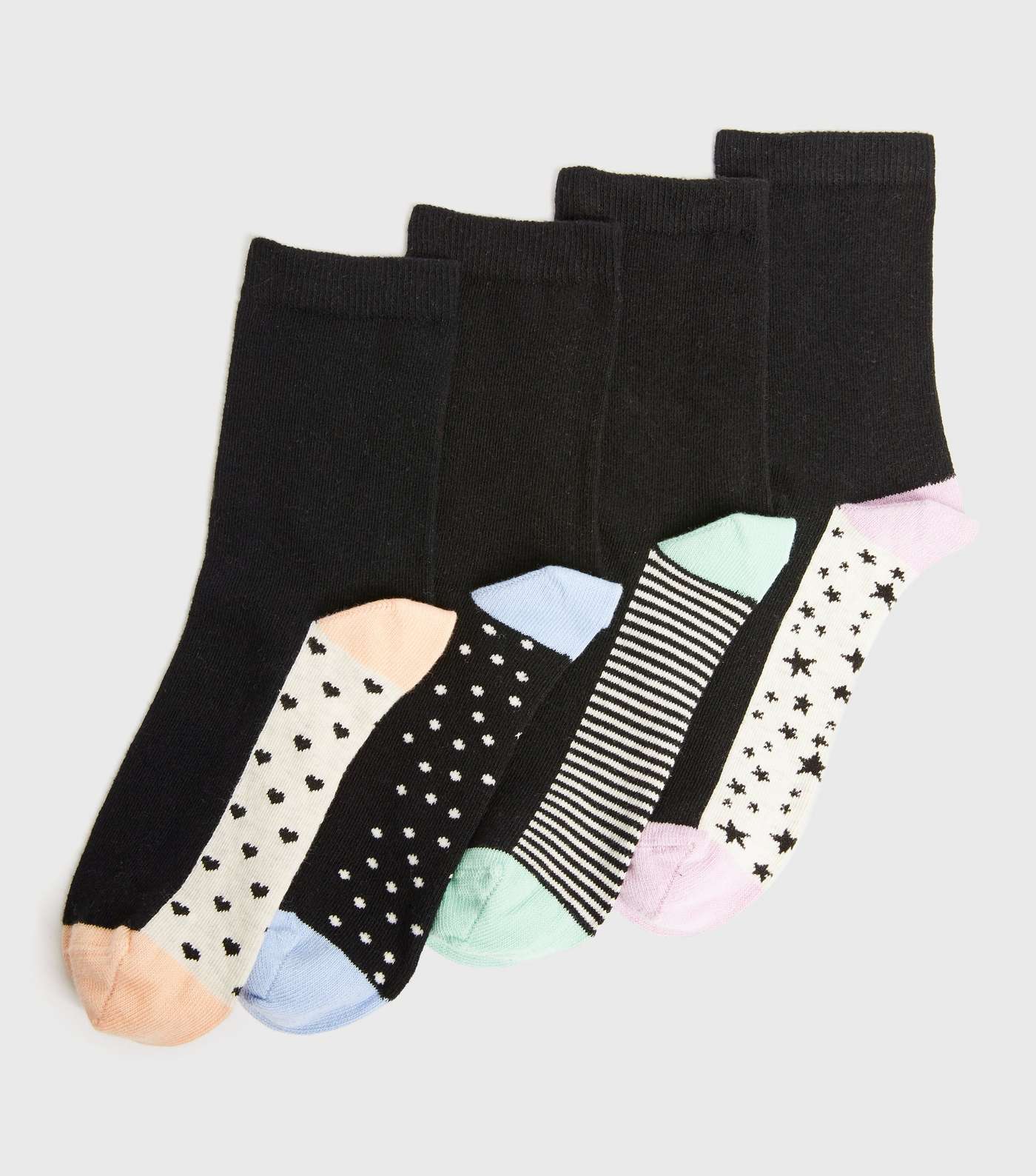 4 Pack Black Mixed Pattern Ankle Socks