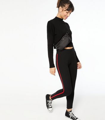 Black leggings with red stripe down the side best sale