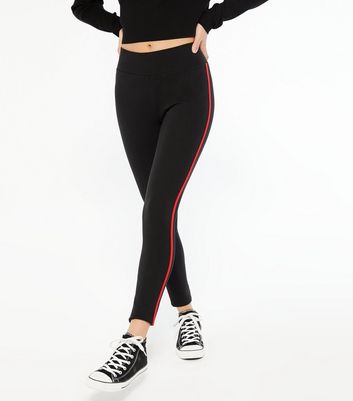 Black leggings with shop red side stripe