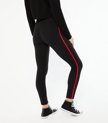 Red High Waist Side Stripe Leggings 