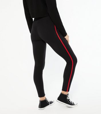 NEXT Black Side Stripe Leggings Light Weight Jersey Red Khaki