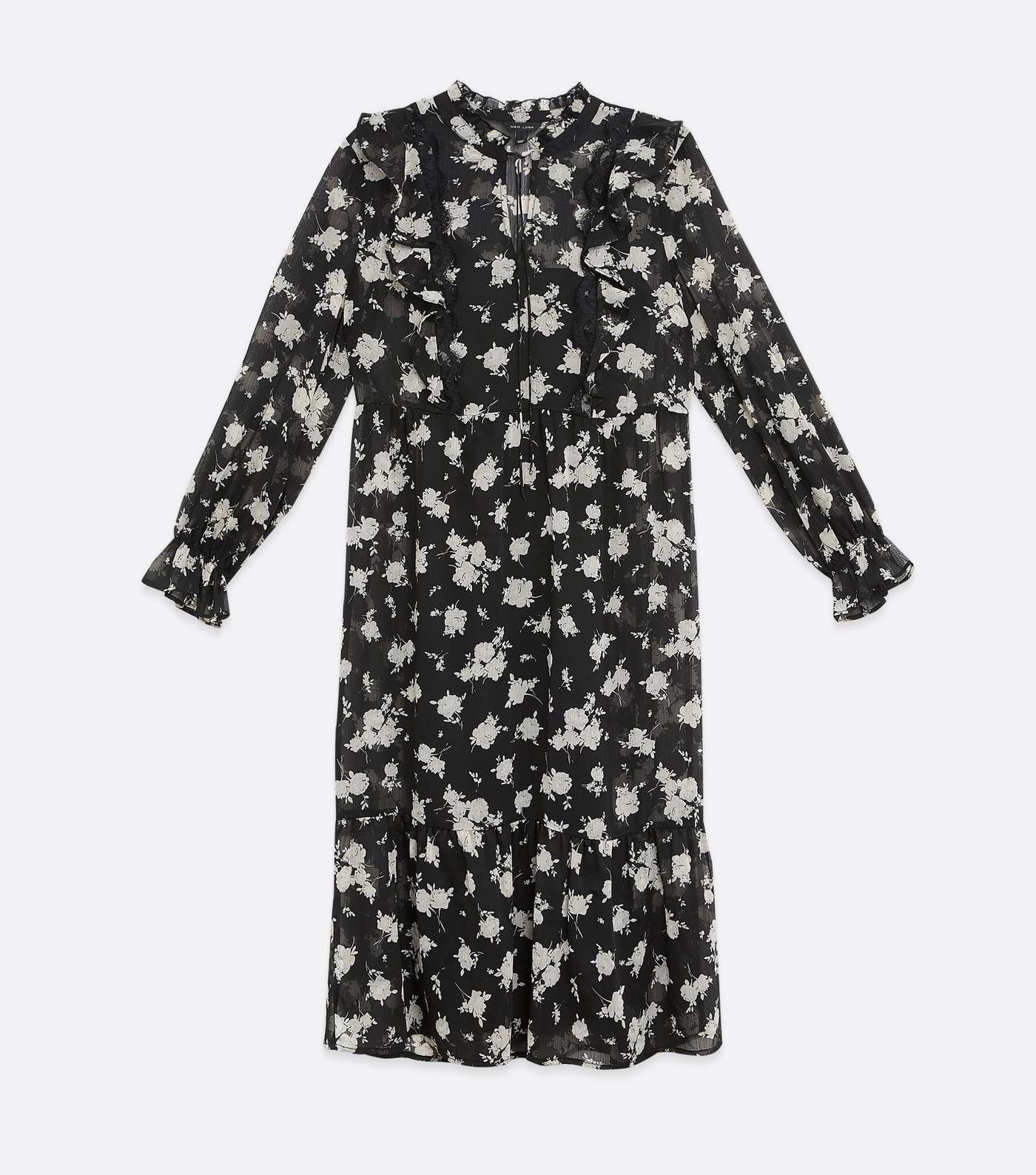 Black Floral Lace Chiffon Smock Midi Dress  Image 5