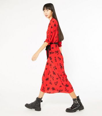 New look red sale floral midi dress