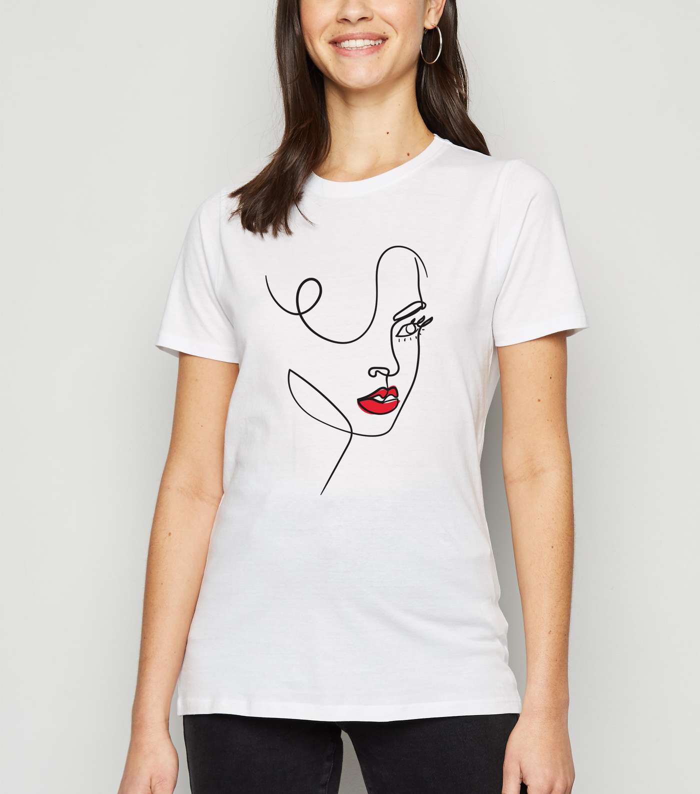 White Line Drawn Sketch Face T-Shirt