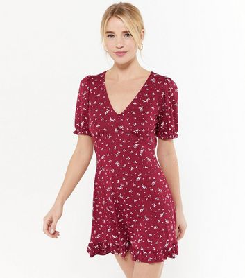 red floral tea dress