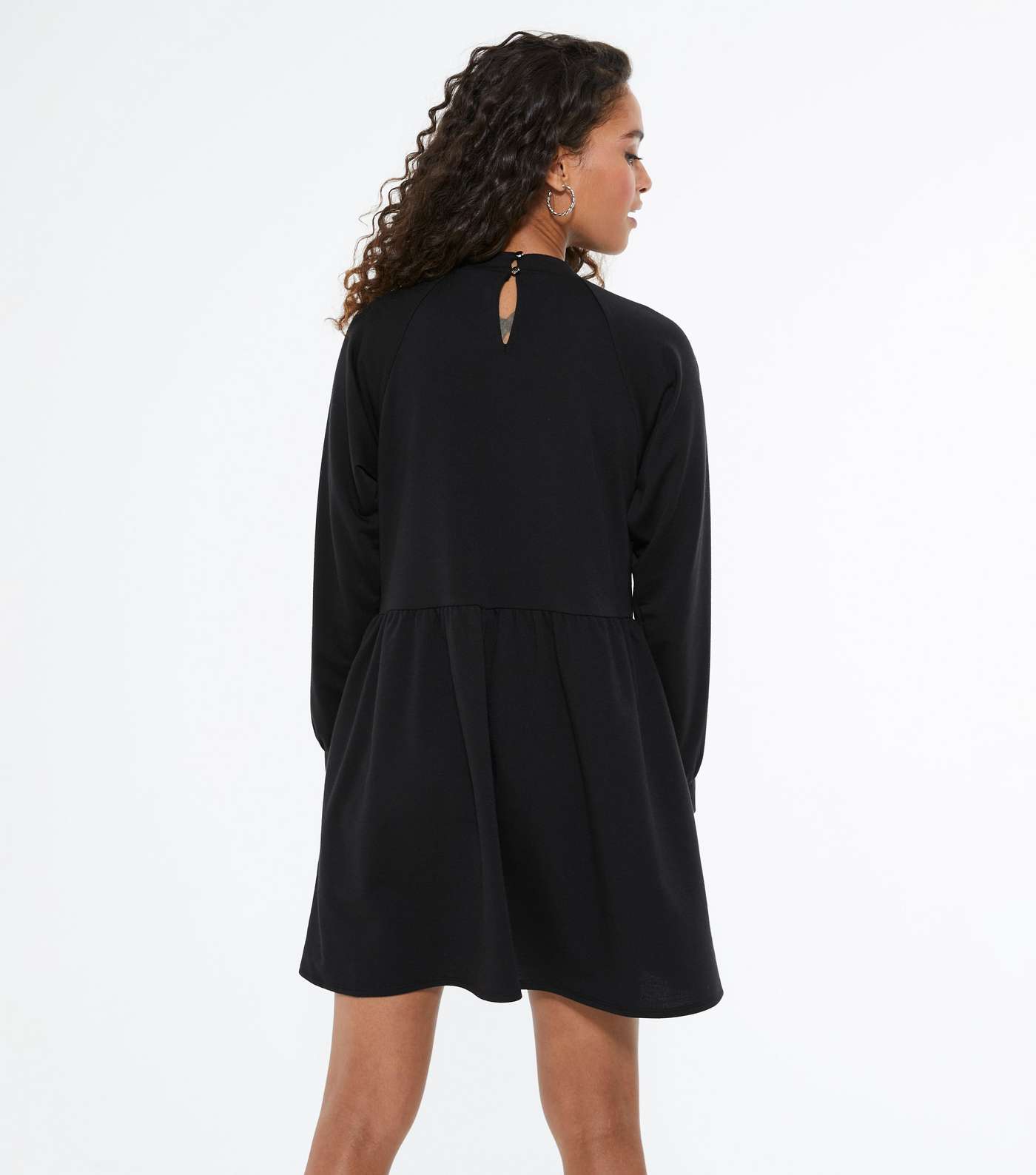 Petite Black Puff Sleeve Sweatshirt Smock Dress Image 3