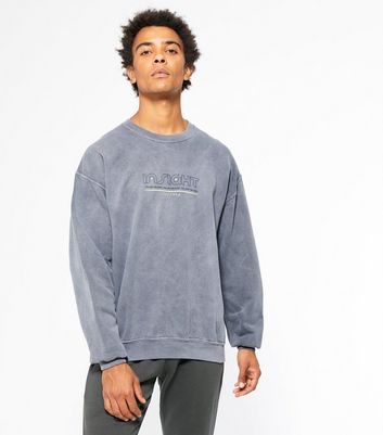 Dark Grey Acid Wash Insight Slogan Sweatshirt