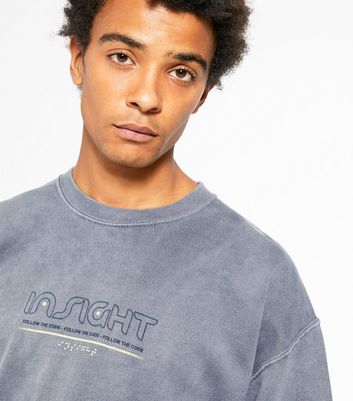 Dark Grey Acid Wash Insight Slogan Sweatshirt | New Look