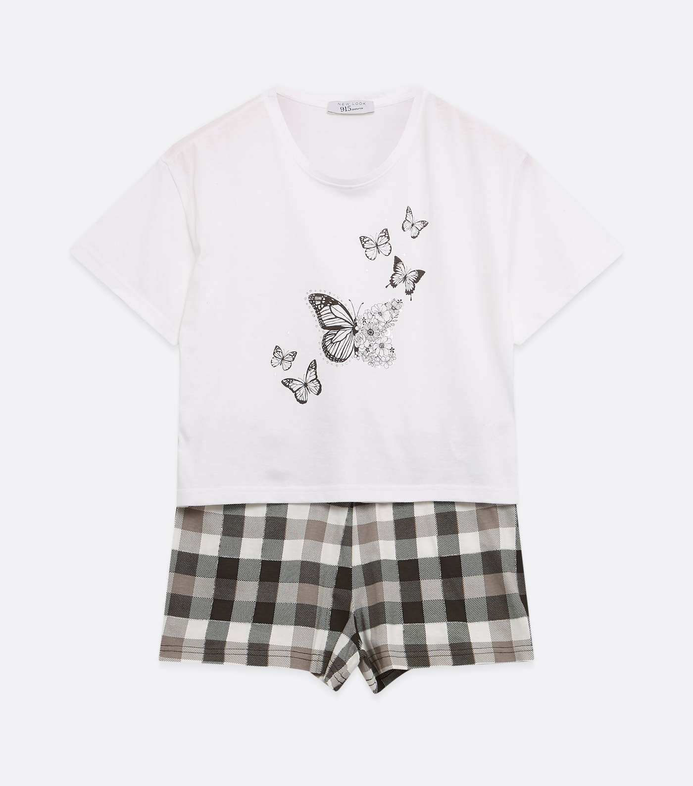 Girls White Butterfly Gem Check Short Pyjama Set Image 5