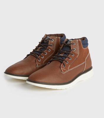 Image of Jack & Jones Brown Contrast Panel Lace Up Boots New Look