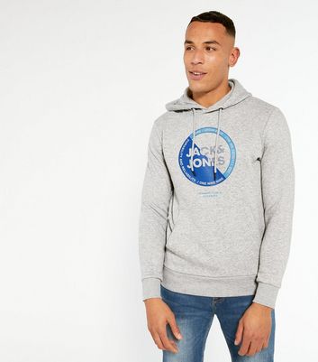 Jack Jones Pale Grey Circle Logo Hoodie New Look