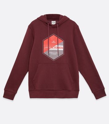 Image of Jack & Jones Dark Red Circle Logo Hoodie New Look