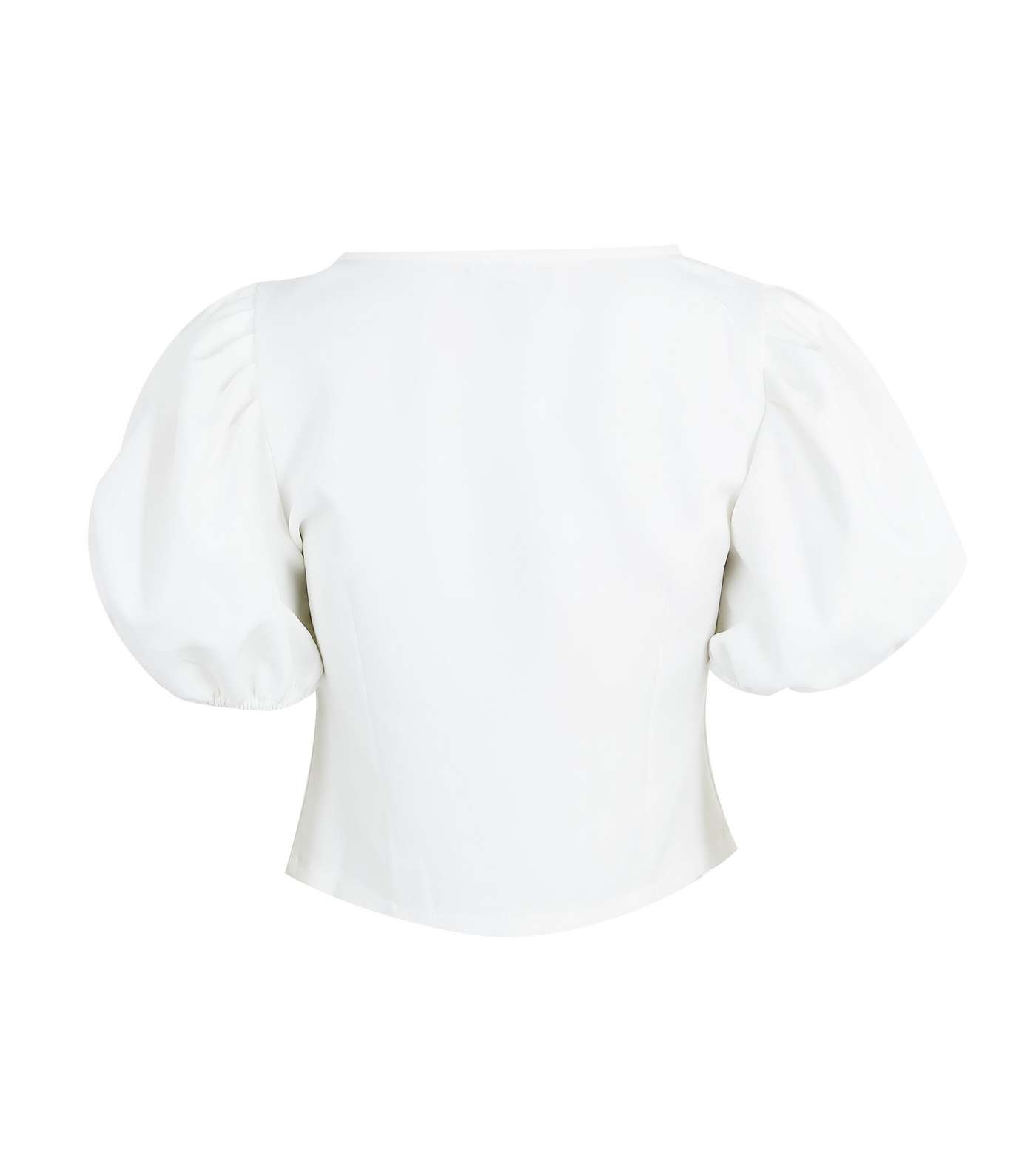 White Zip Front Puff Sleeve Top Image 2
