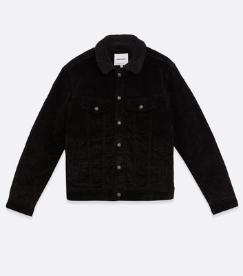 Image of Jack & Jones Black Cord Borg Collar Jacket New Look