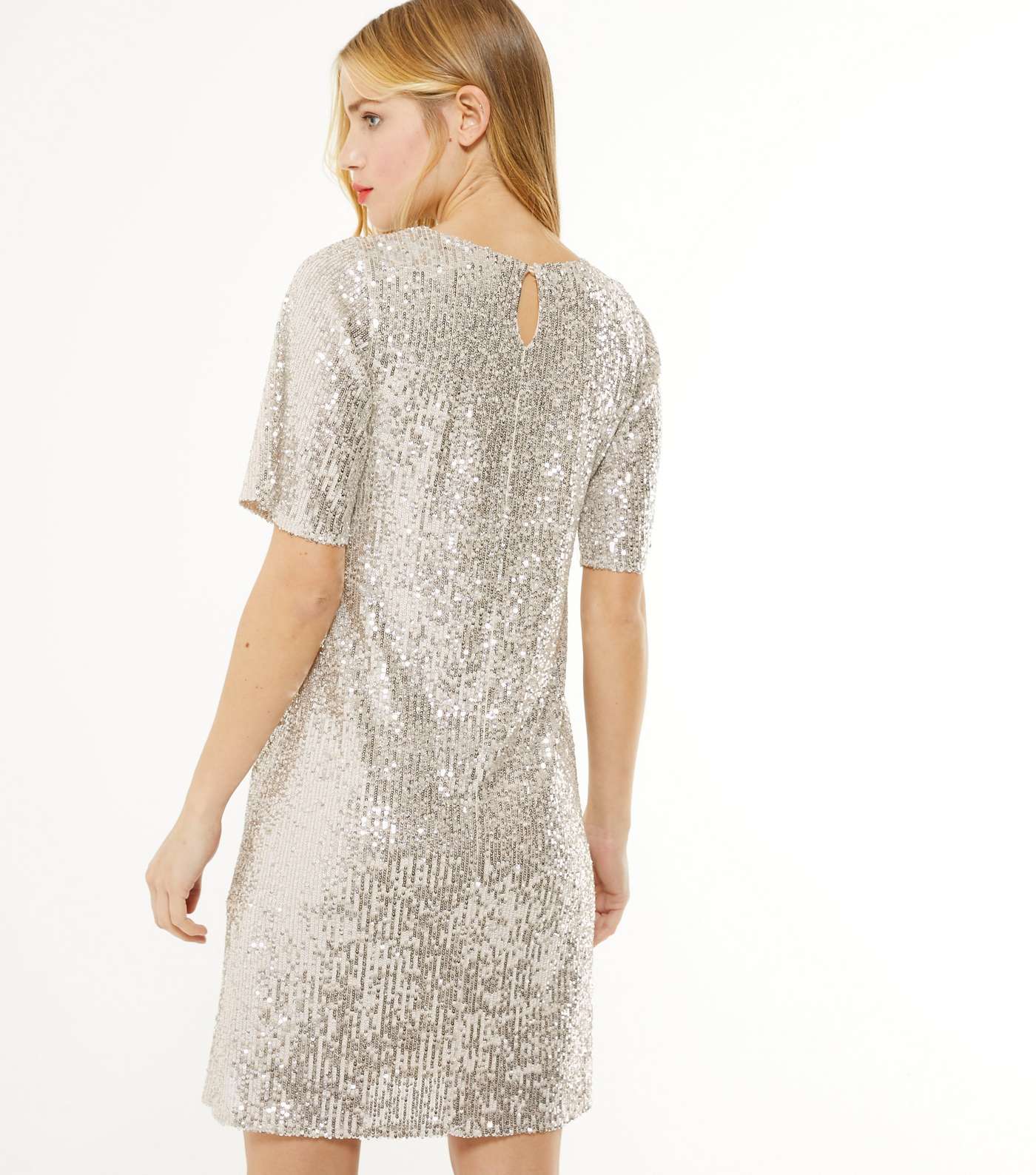 Petite Silver Sequin T-Shirt Dress Image 3