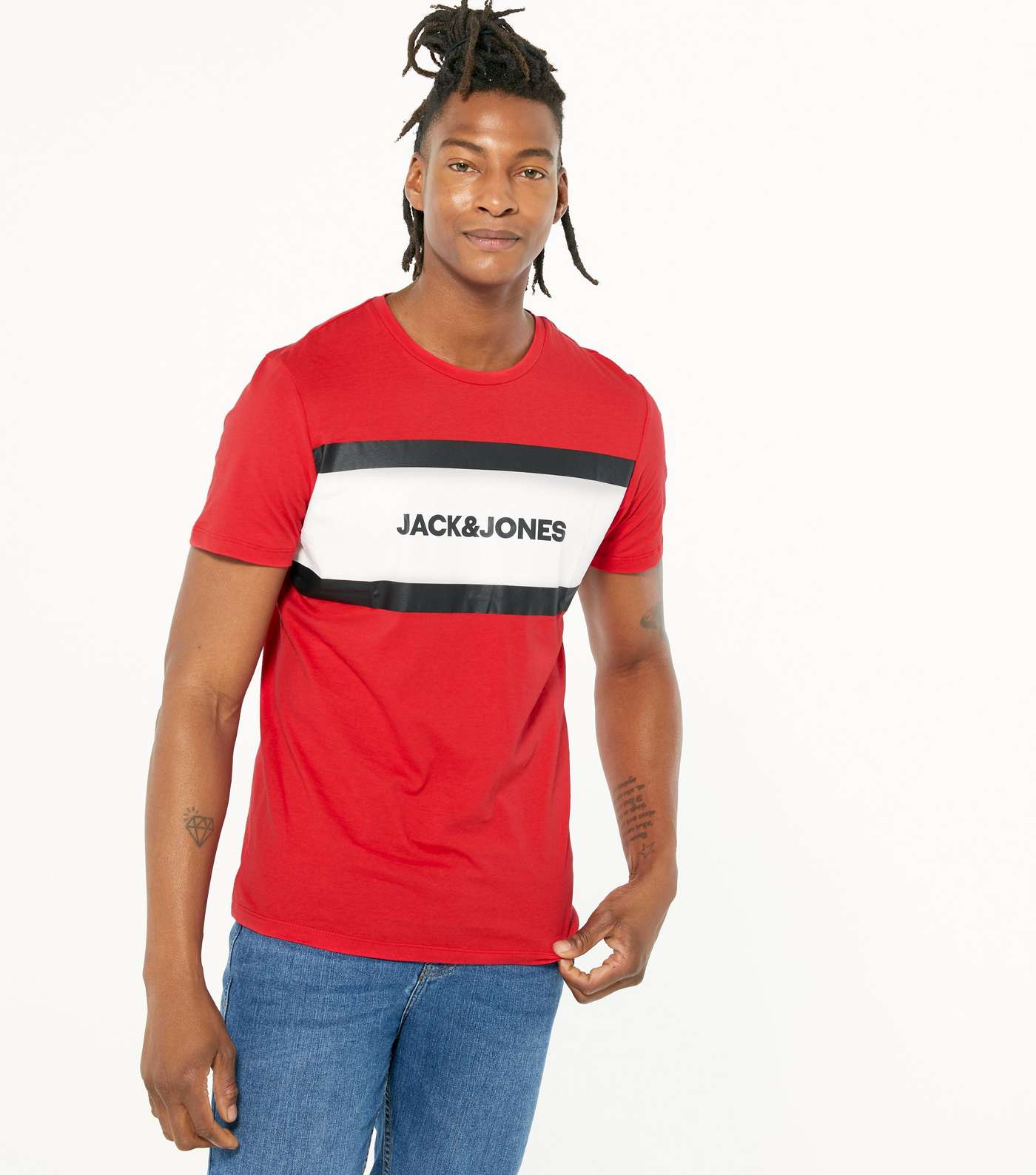 Jack & Jones Dark Red Stripe Logo T-Shirt 