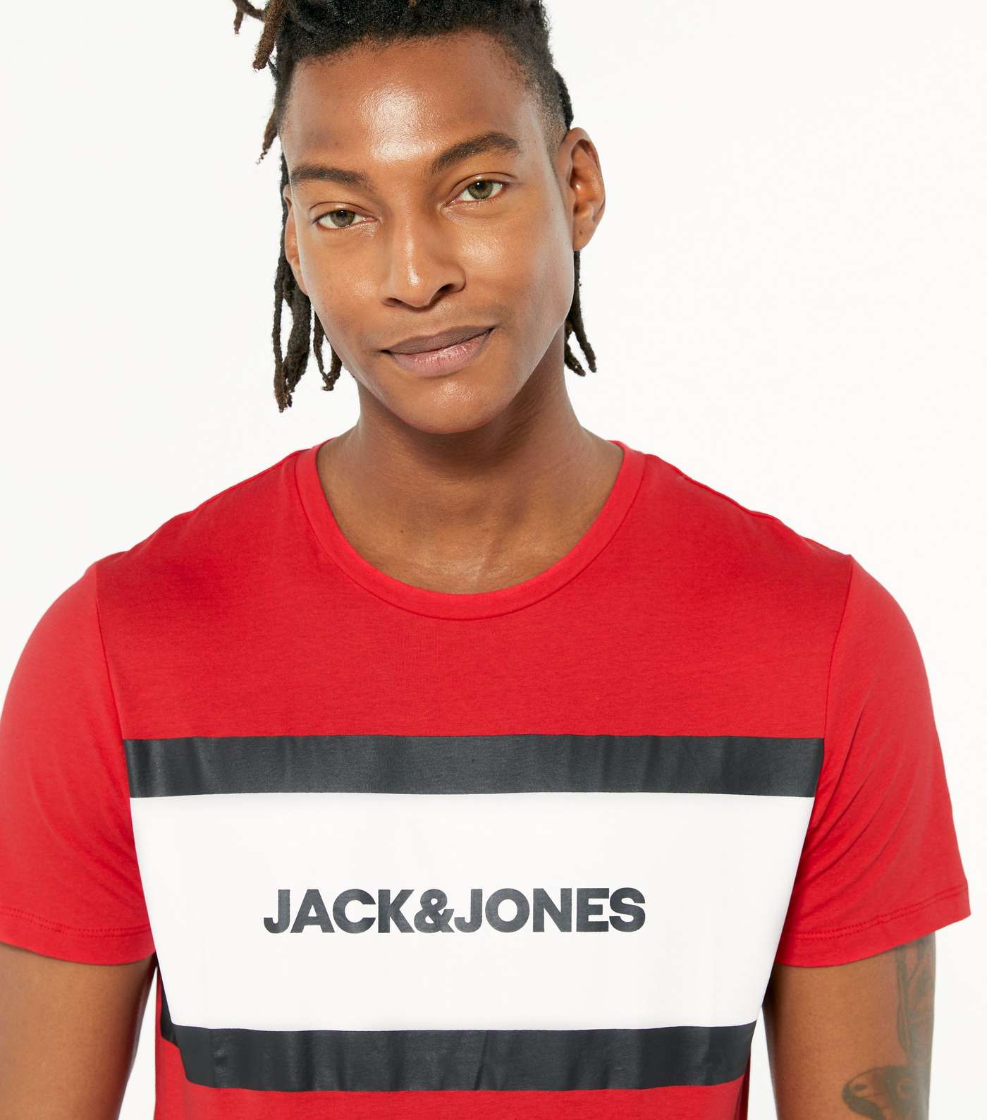 Jack & Jones Dark Red Stripe Logo T-Shirt  Image 3