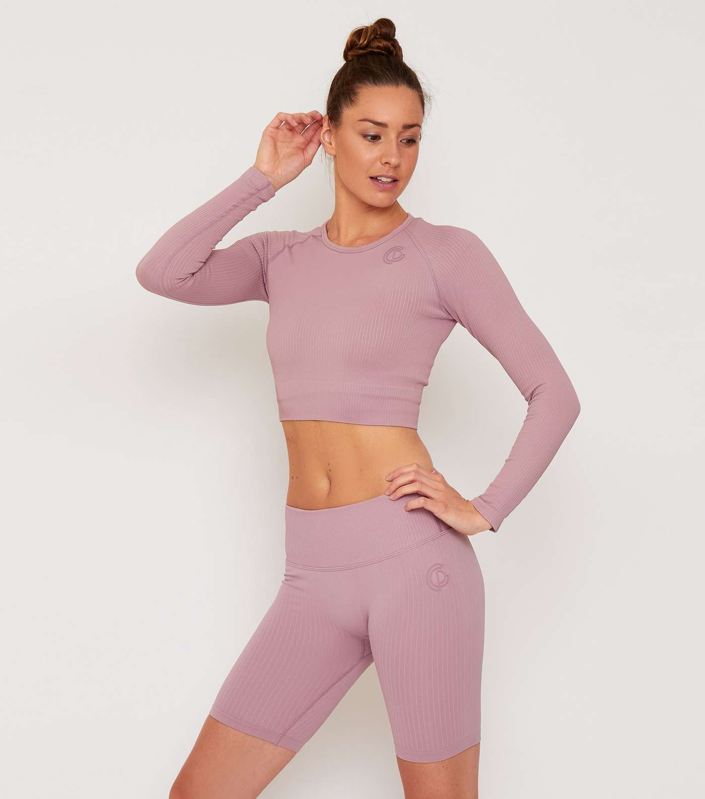 GymPro Pale Pink Ribbed Long Sleeve Sports Crop Top