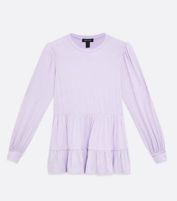 Image of Lilac Long Sleeve Tiered Peplum Top New Look