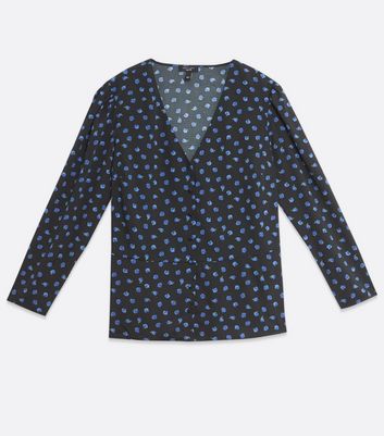 Image of Curves Black Floral Button Peplum Top New Look