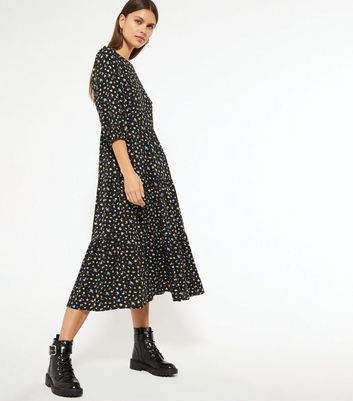 puff sleeve midi dress new look