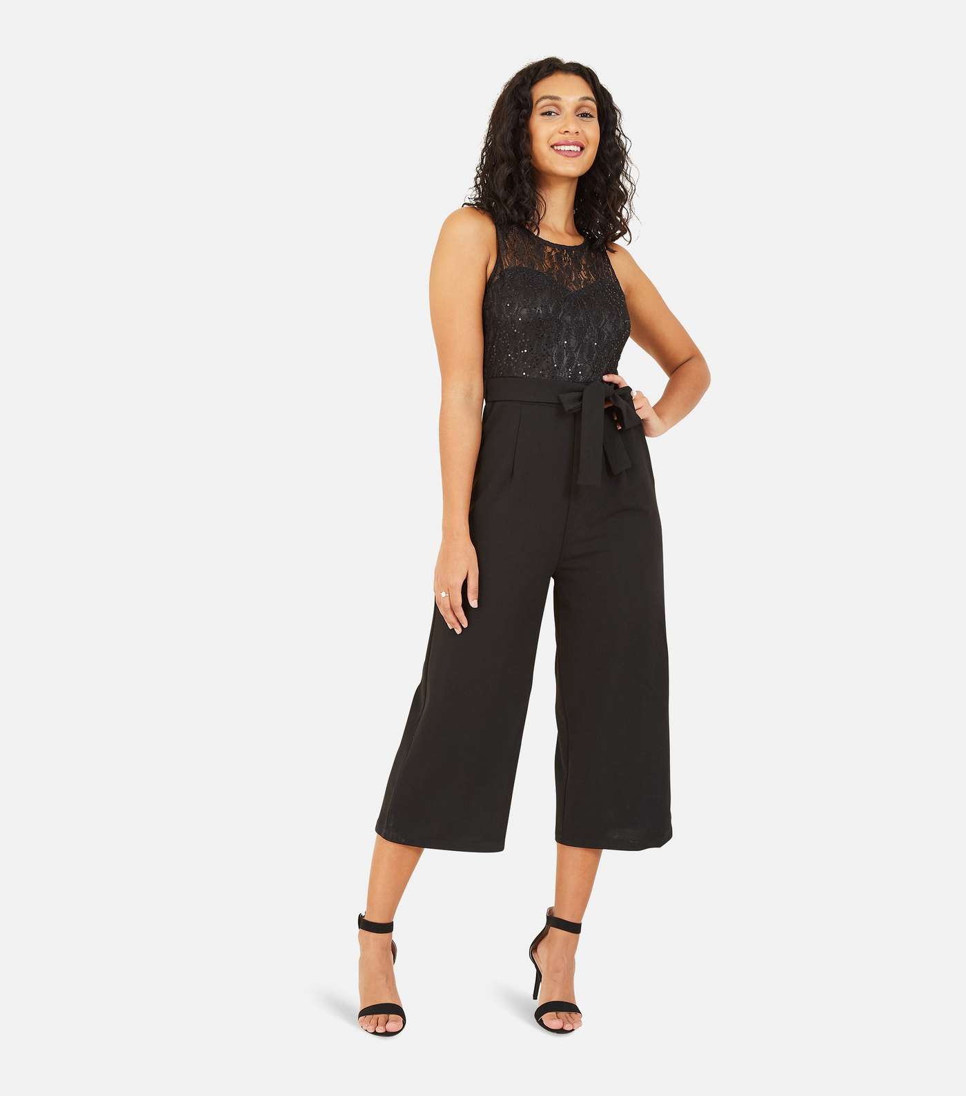 Mela Black Lace Cropped Wide Leg Jumpsuit