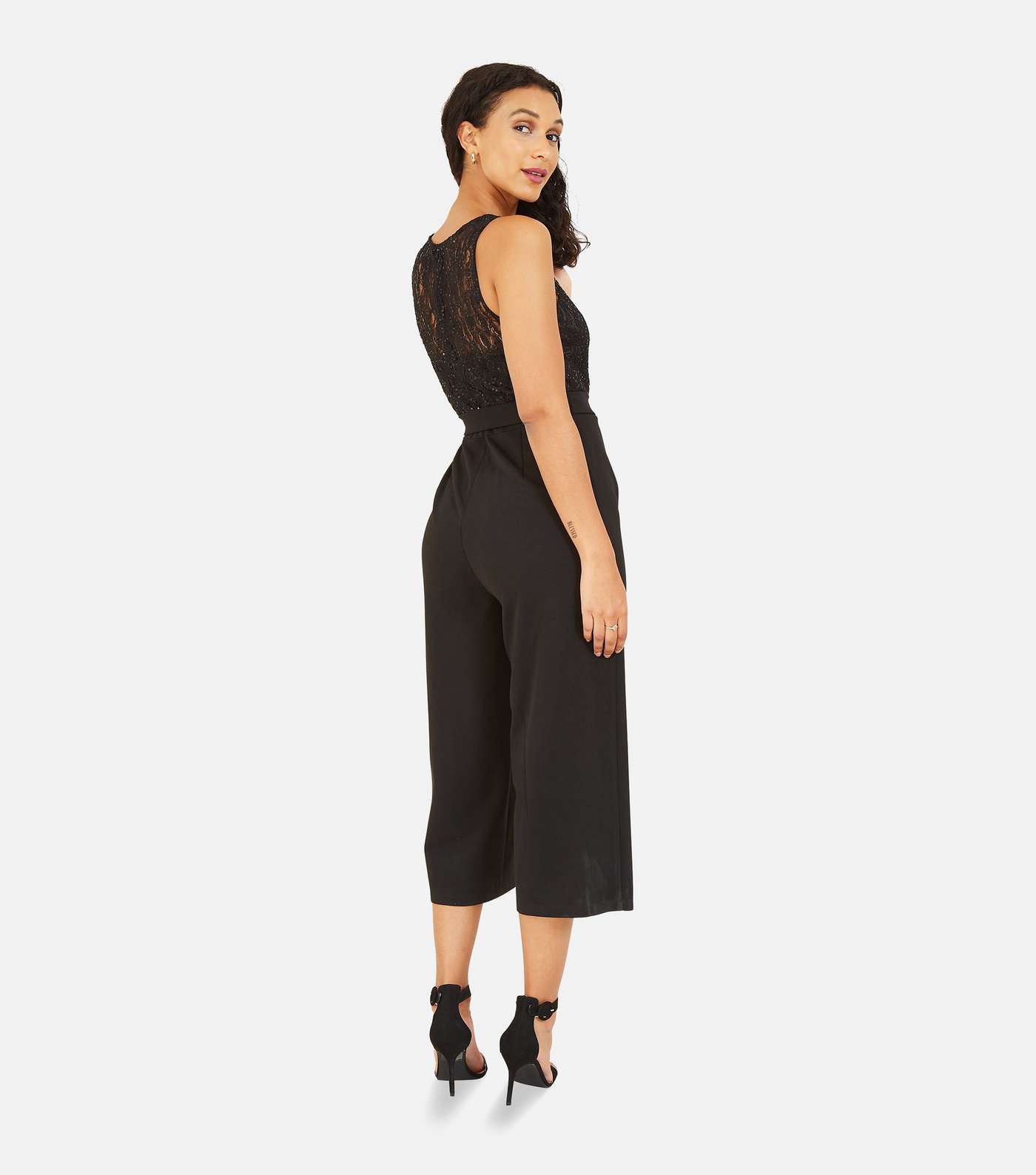 Mela Black Lace Cropped Wide Leg Jumpsuit Image 3