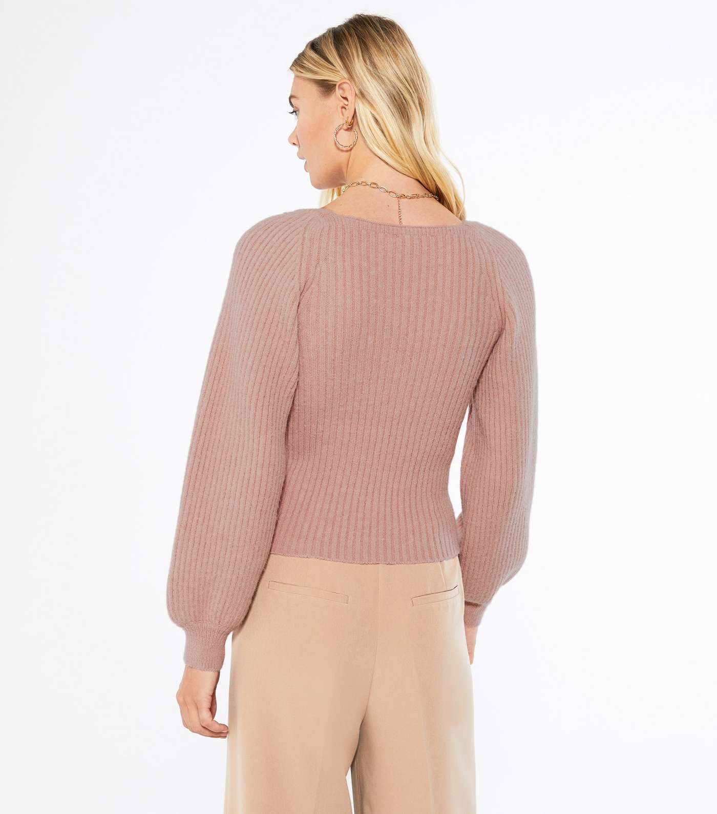 Mid Pink Square Neck Puff Sleeve Jumper Image 4
