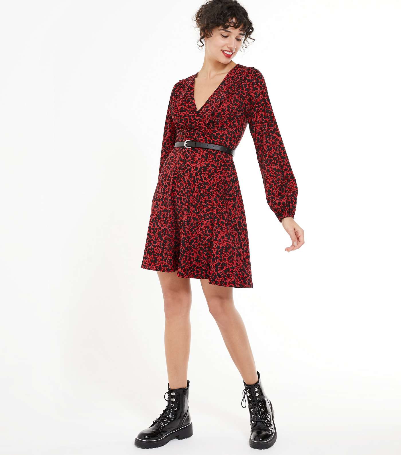 Red Ditsy Floral Soft Touch Wrap Mini Dress Image 2