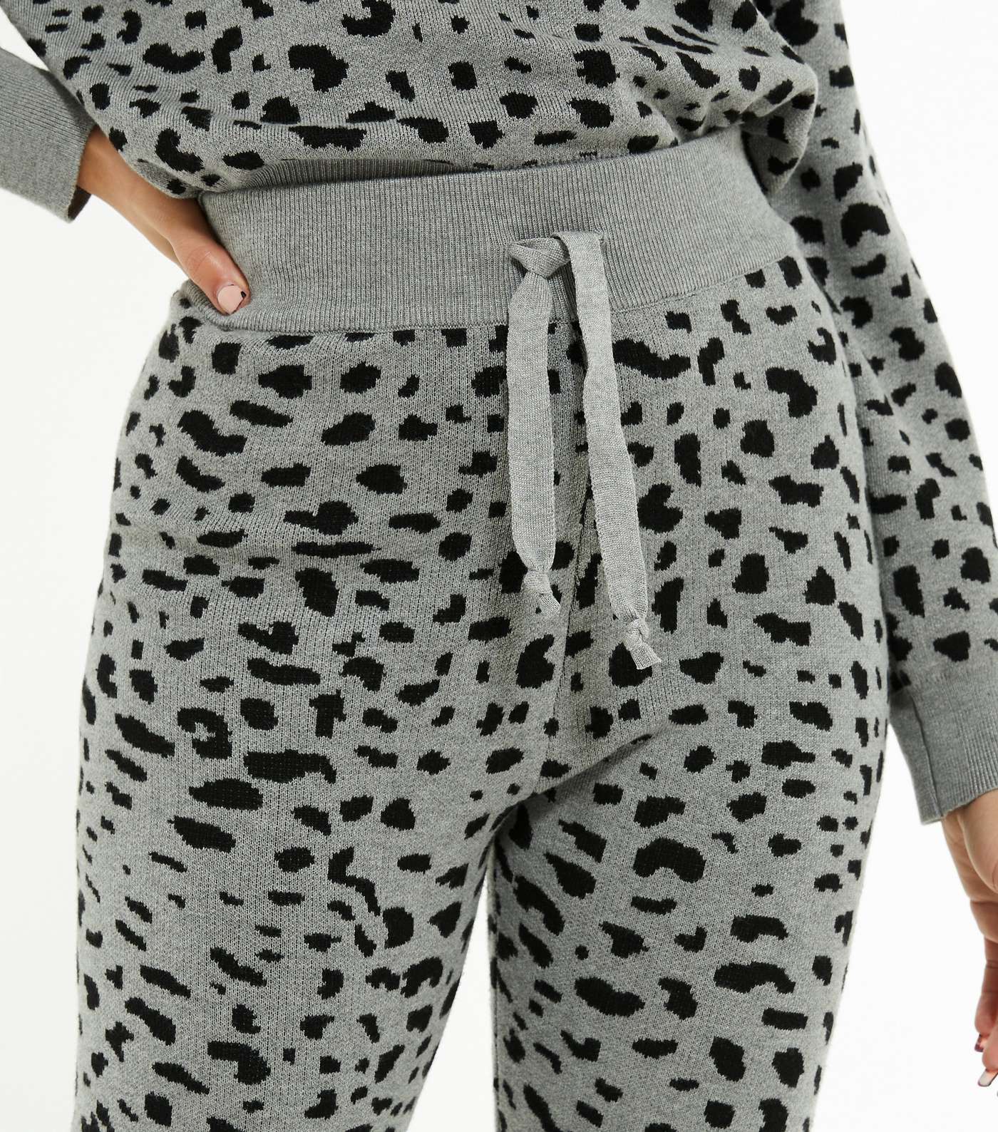 Petite Light Grey Leopard Print Knit Joggers Image 3