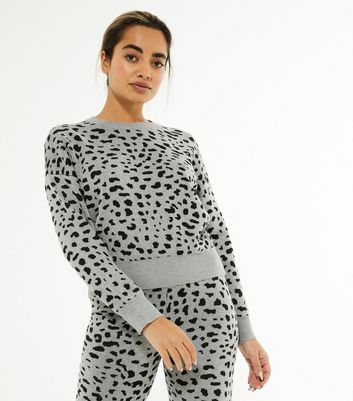Petite Light Grey Leopard Print Knit 